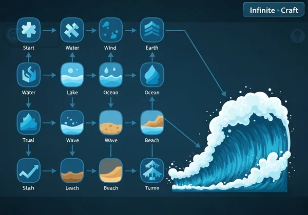 Visual guide for crafting a Tsunami in Infinite Craft game.