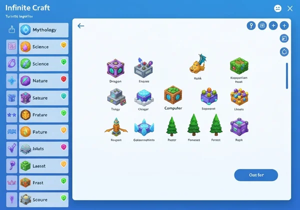 Infinite Craft game interface showing diverse elements