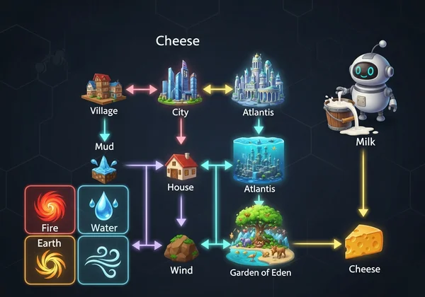 Whimsical path to crafting cheese in Infinite Craft