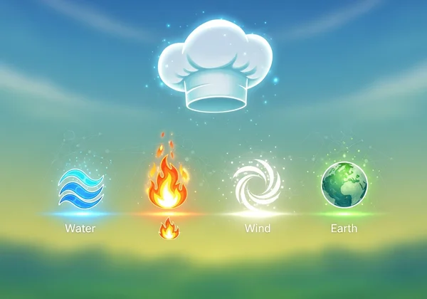 Virtual chef's hat with elemental crafting icons